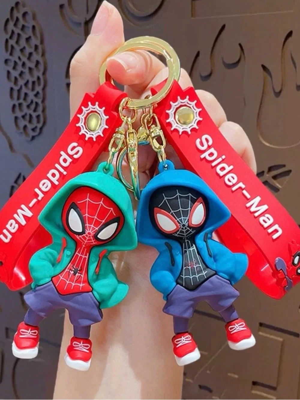 Lot of 4 Spider-Man Miles Morales Hooded 3D Figure Keychains w/ Straps